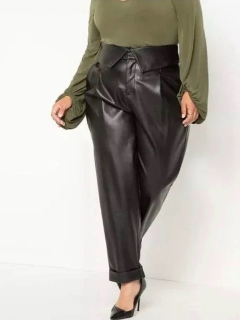 Eloquii Black Faux Leather Relaxed Tapered Pants